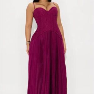 Daniella Lace Corset Pleated Maxi Dress - Plum